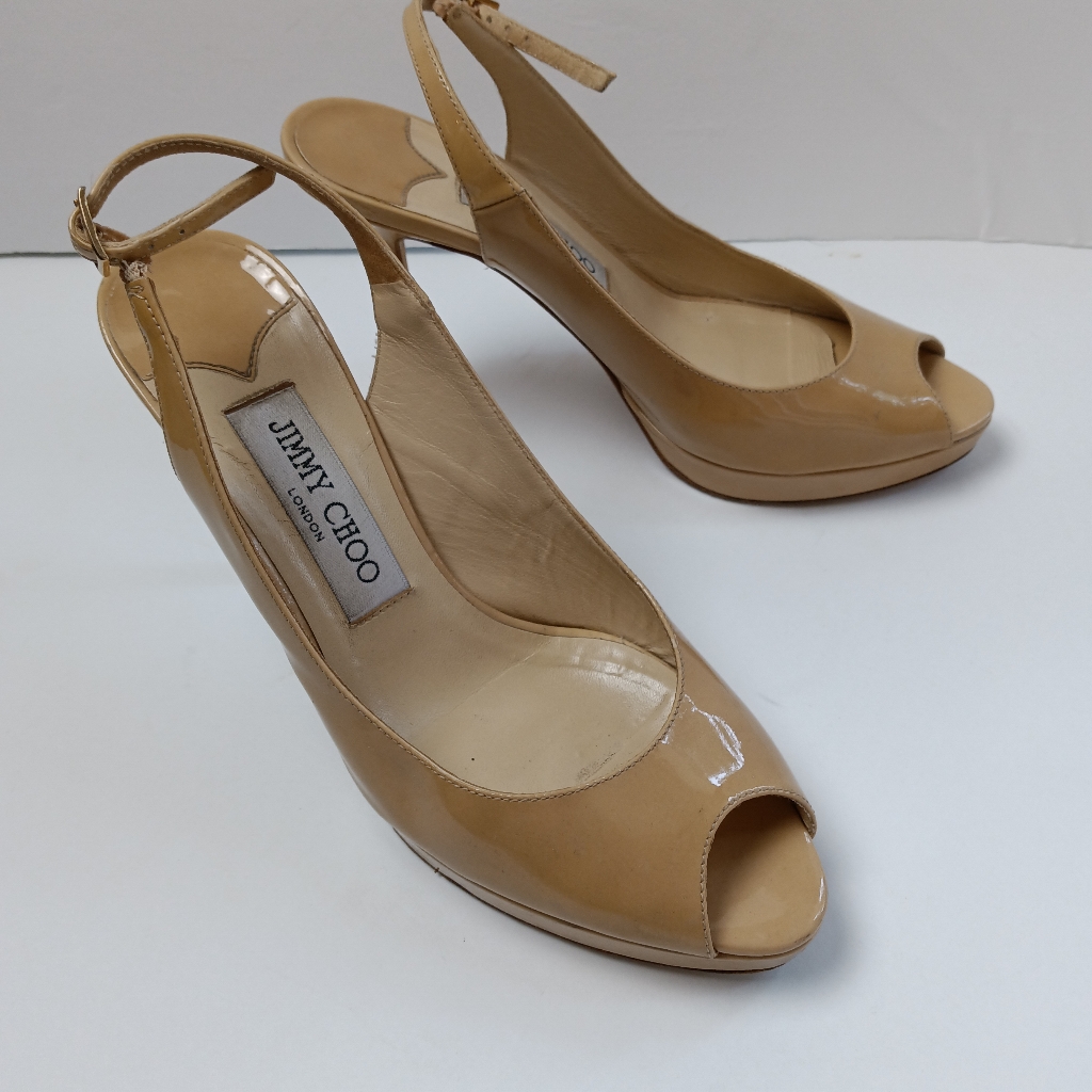 Jimmy Choo Patent Leather Sling Back Peep Toe Heels